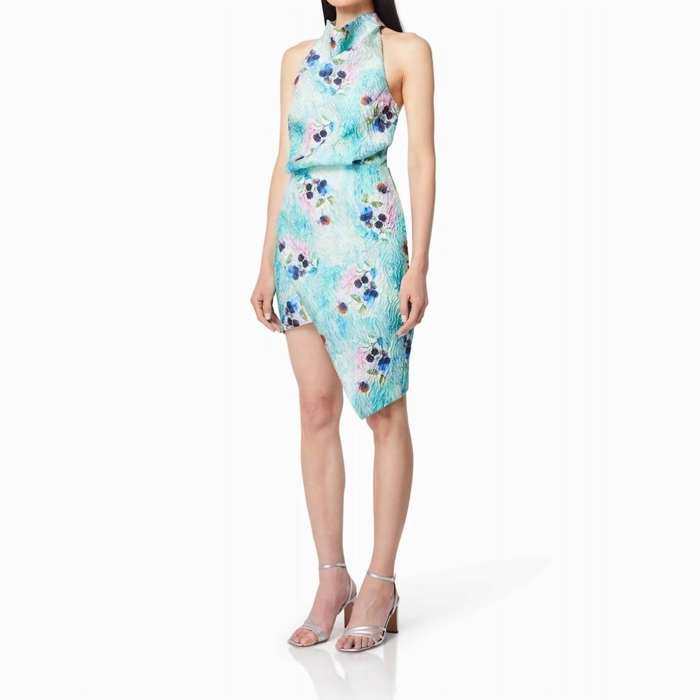 Elliatt Vixen Halter Mini Dress	in Green Blue Multi Size Small - Picture 3 of 11